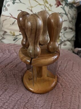 INOX~Wooden Cheese Knife Set with Carousel - Natural Wood~ made in Italy~5 pcs